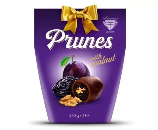 Plūmes ar valriekstiem šokolādē 350gr. Derīguma termiņš: 6 mēn.